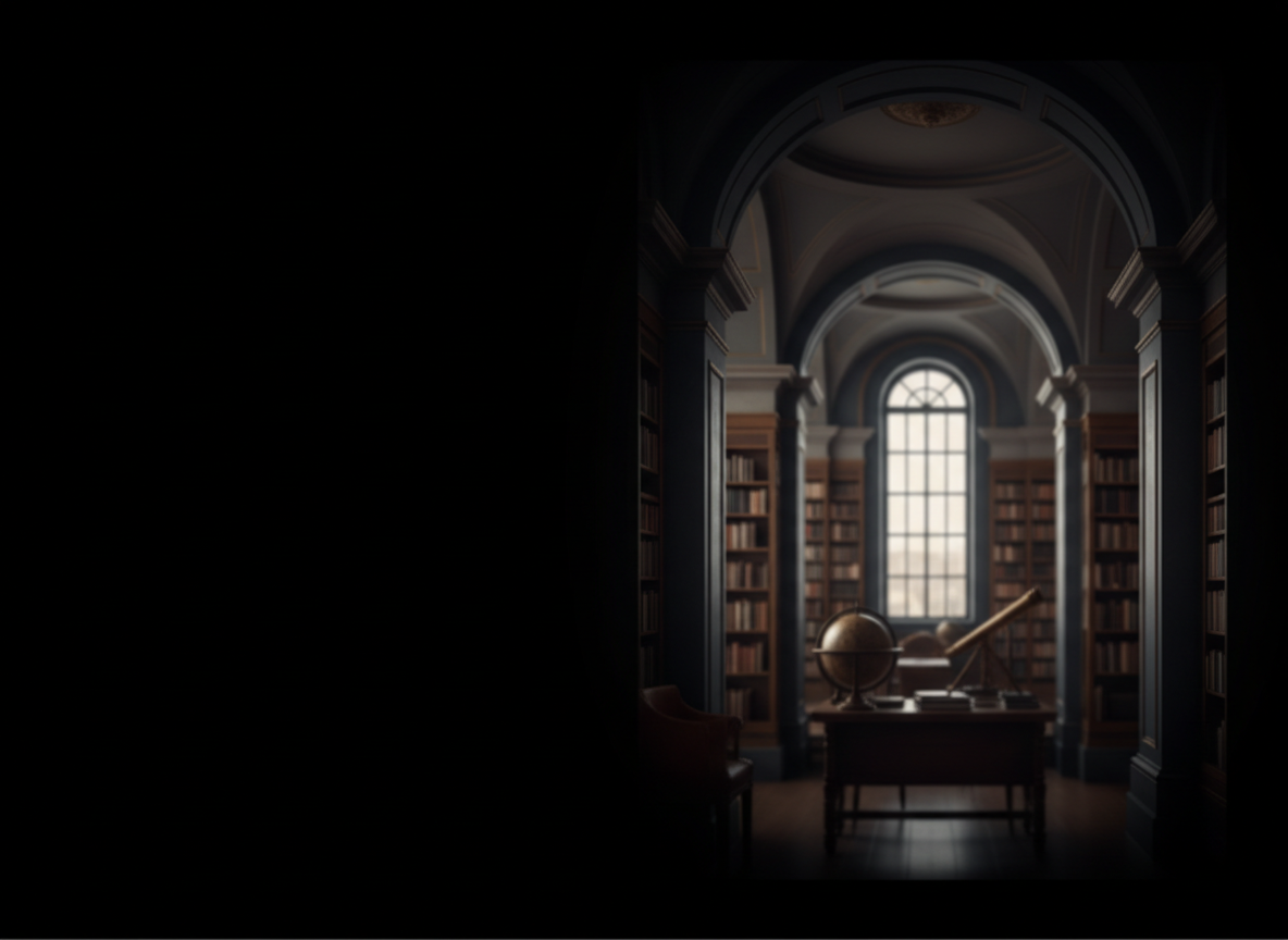 A luxurious, minimalist hero background evoking high-end education consulting: dark, moody tones, subtle abstract architectural lines, soft focus library or scholarly elements, plenty of negative space for overlay text, sophisticated and discreet feel.